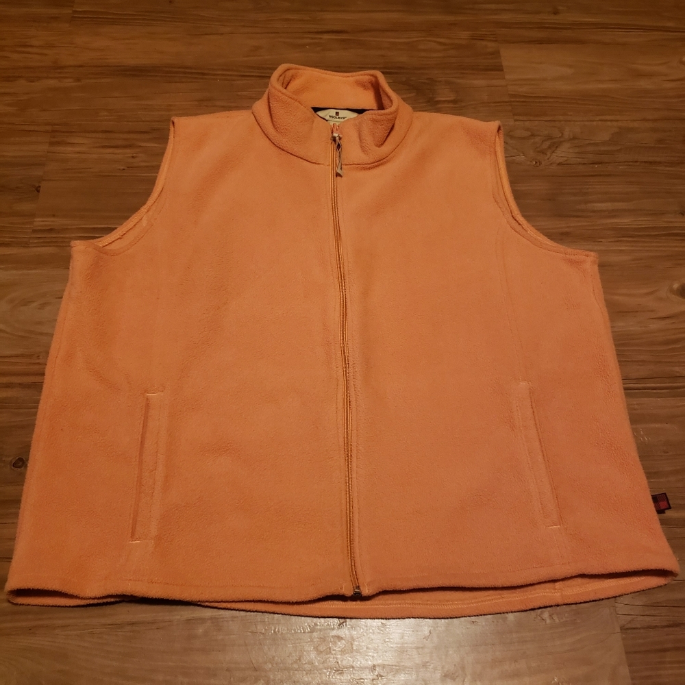 Women's Woolrich Full Zip Up Orangish Fleece Vest Size XL